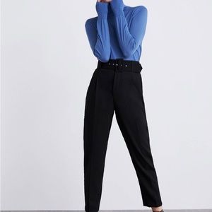 Zara belted high-waisted pants.